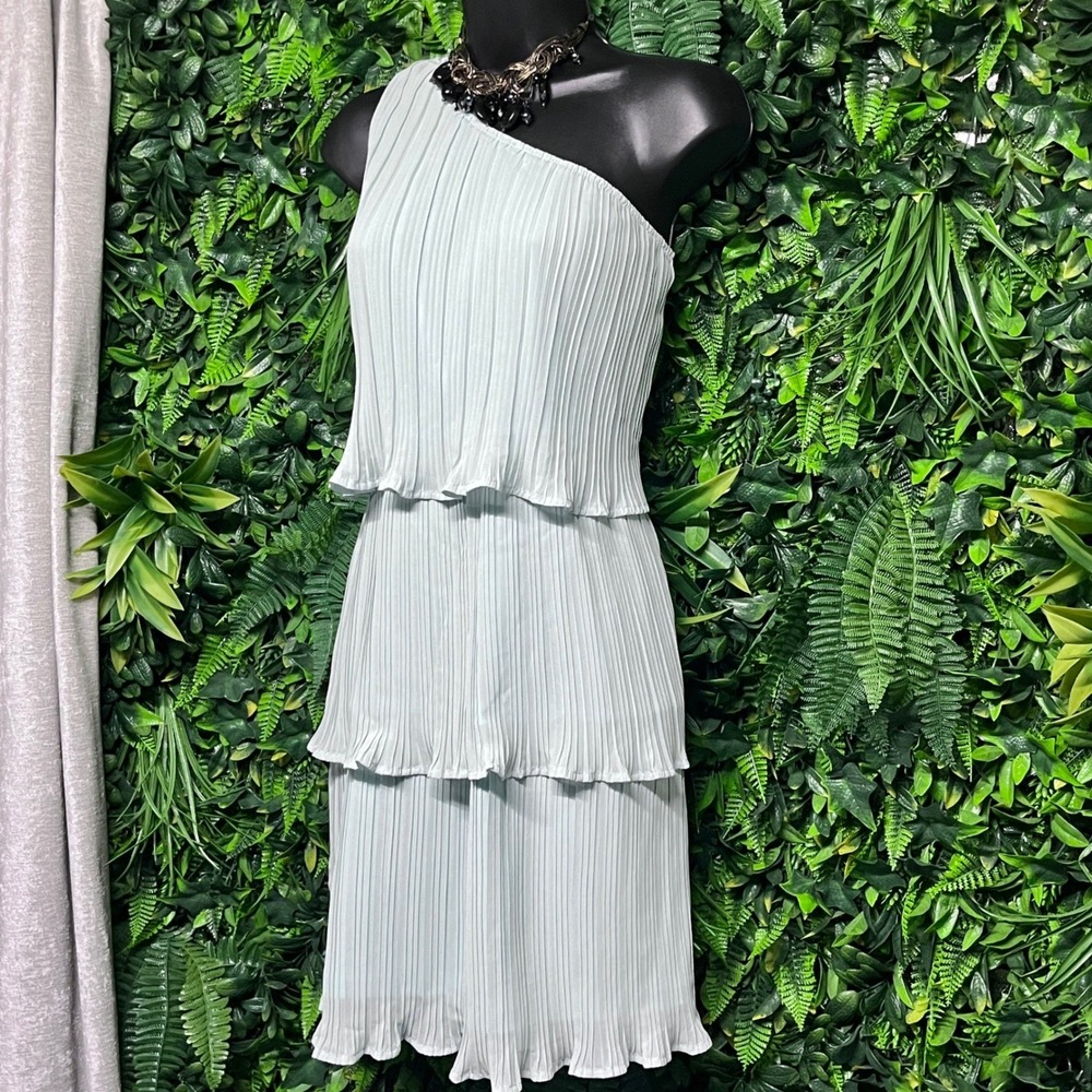 ZESICA Dress Medium Light Green One Shoulder Tiered Pleated‎ Mini Cocktail 3588